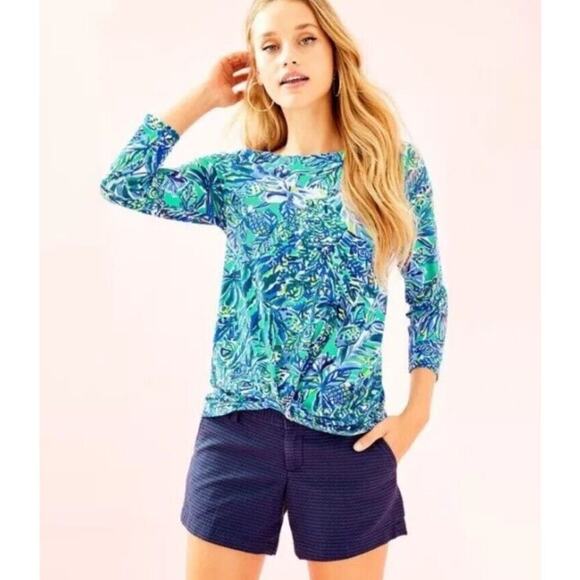 Lilly Pulitzer Maci Twist Front Top Bennet Blue Sneak a Peak Size Small Blue - Picture 2 of 8